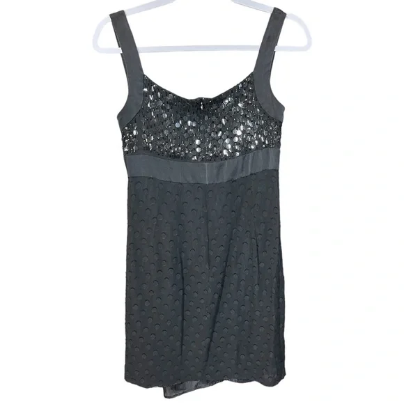 Nanette Lepore Vintage Y2K 90s 2000s SILK Black Sequins Mini Dress Sheer Overlay - Picture 2 of 10